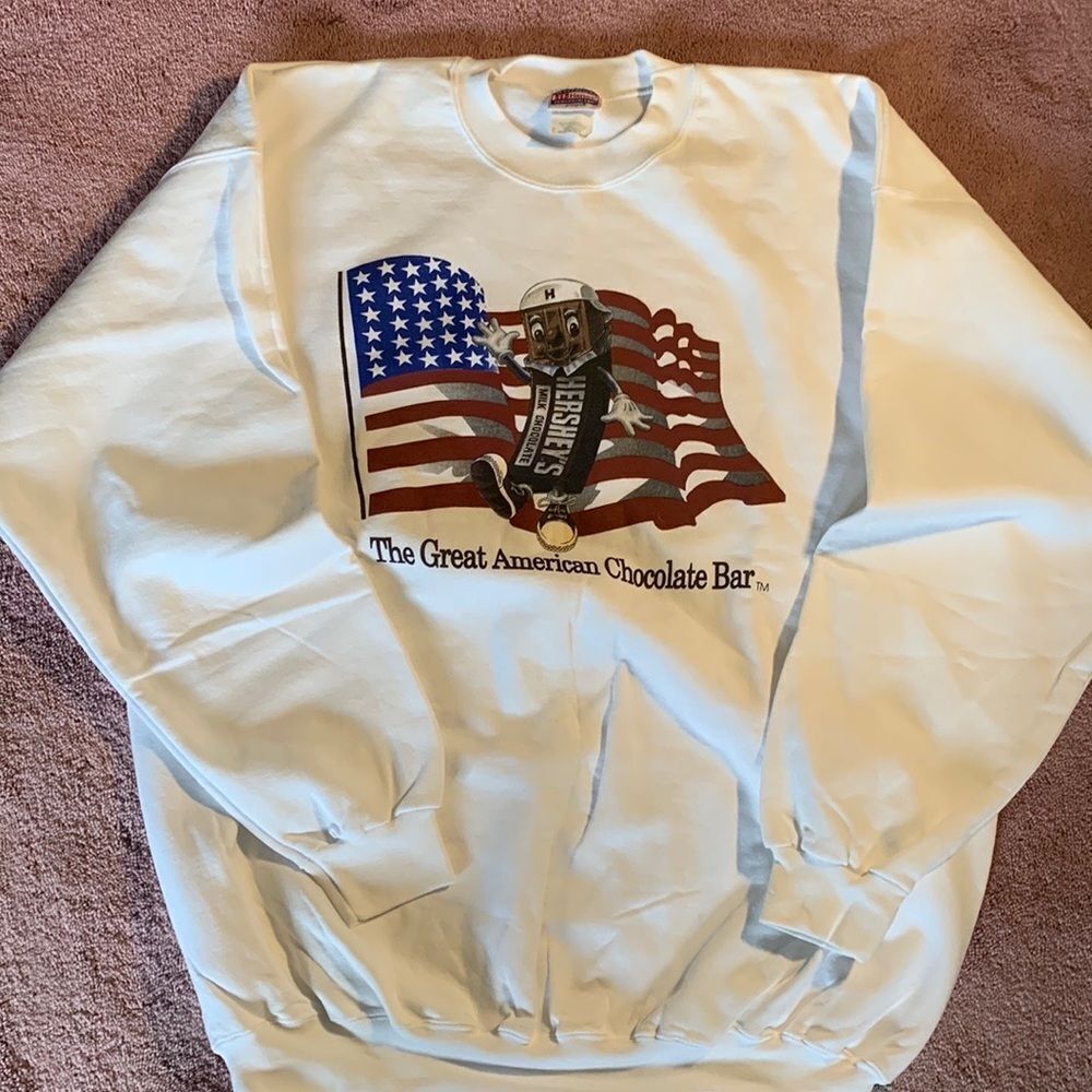 Vintage Hanes Hersheys Great American Chocolate Bar Sweatshirt White XL Mens - Picture 1 of 4
